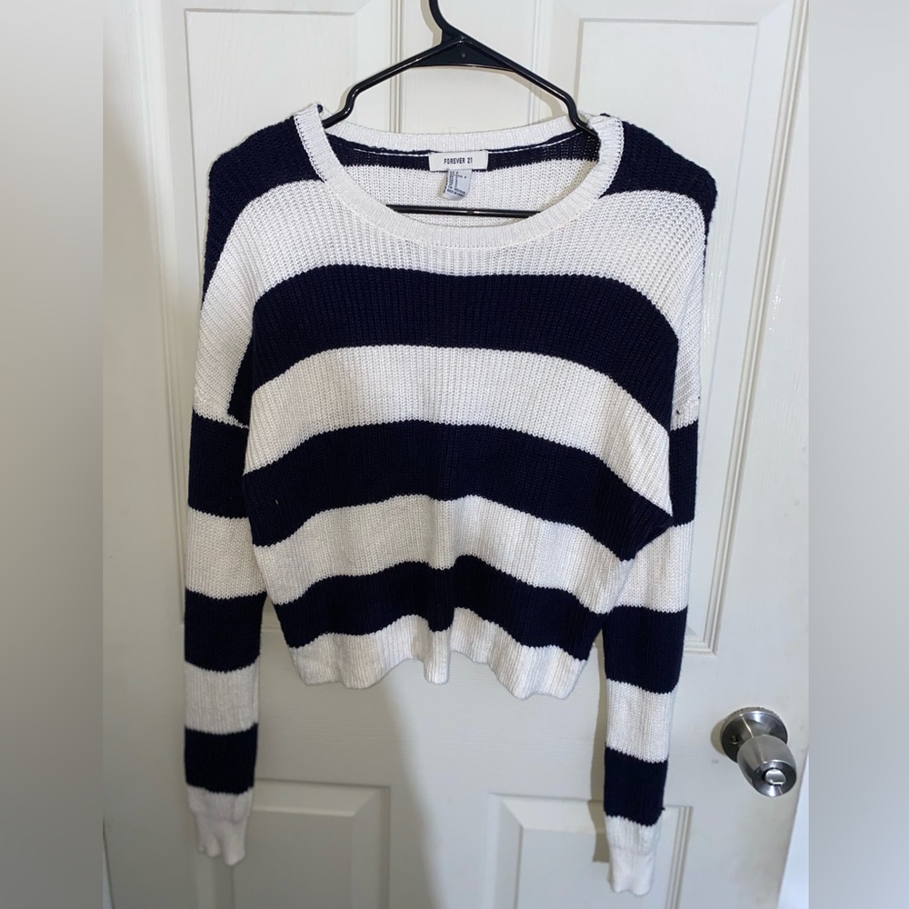 Navy Blue and white cropped sweater